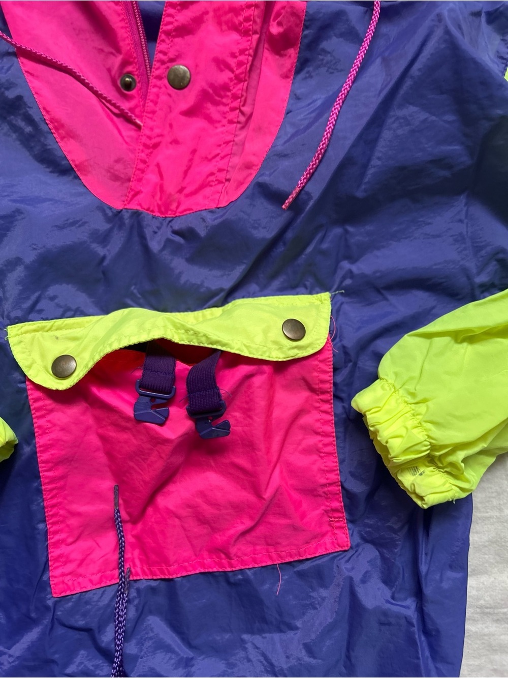 Vintage Neon Windbreaker Pullover - Purple, Hot Pink & Neon Yellow - Picture 2 of 5